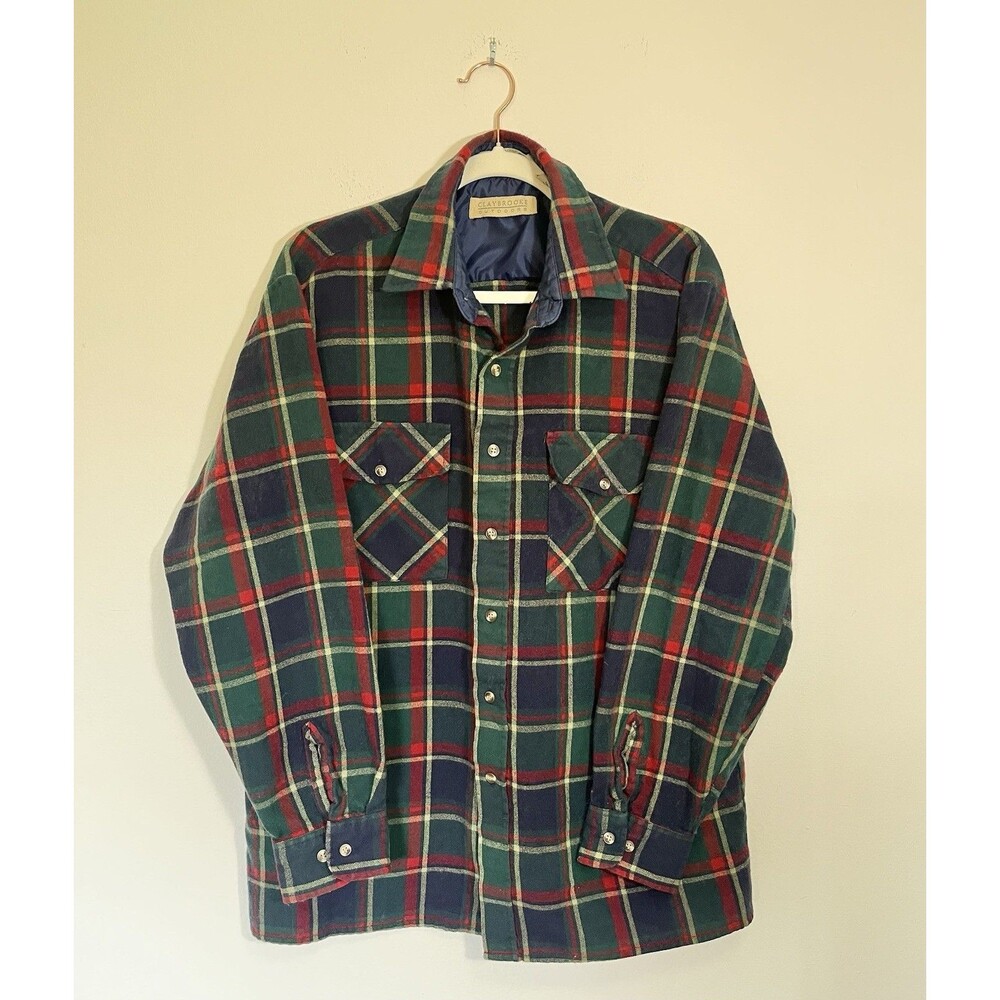 Vintage Claybrooke Outdoors L Plaid Flannel Shirt Men VTG Button Up Lined